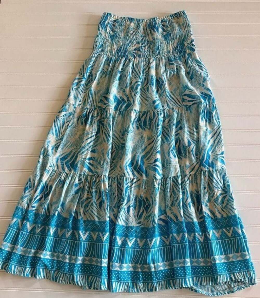 Made in Italy Summer Tropical Tiered Smocked Waist Midi Skirt Gigi Moda One Siz